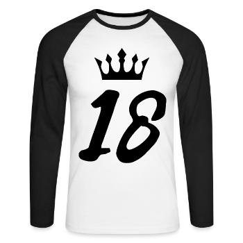 18 Zahl Krone - Unisex Baseballshirt langarm - Weiß/Schwarz - Vorne - Nik (191cm)