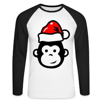 Monkey Christmas Xmas Comic - Unisex Long Sleeve Baseball T-Shirt - white/black - Front - Nik (191cm)