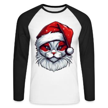 Tête de Noël Portrait de chat - T-shirt baseball manches longues Homme - blanc/noir - Devant - Nik (191cm)