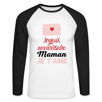 joyeux anniversaire maman je t'aime - T-shirt baseball manches longues Homme - blanc/noir - Devant - Nik (191cm)