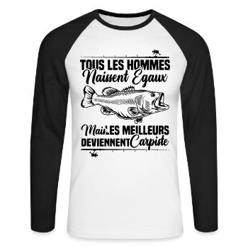 Les meilleurs deviennent carpiste - T-shirt baseball manches longues Homme - blanc/noir - Devant - Nik (191cm)