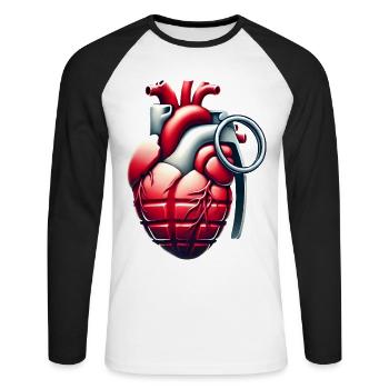 Explosive Herzgranate Design - Unisex Baseballshirt langarm - Weiß/Schwarz - Vorne - Nik (191cm)