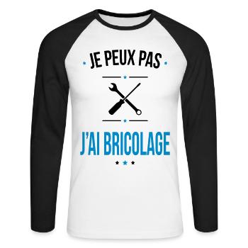 Je peux pas j'ai bricolage - Cadeau humour - T-shirt baseball manches longues Homme - blanc/noir - Devant - Nik (191cm)