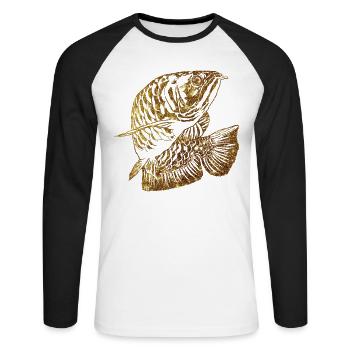 Arowana Fish Gold Graphic Fish Lover Fishing Gear - Unisex Long Sleeve Baseball T-Shirt - white/black - Front - Nik (191cm)