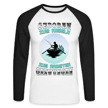 Zum Angeln geboren - Angler Geschenk - Fischer - Unisex Baseballshirt langarm - Weiß/Schwarz - Vorne - Nik (191cm)