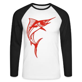 Roter Schwertfisch - Unisex Baseballshirt langarm - Weiß/Schwarz - Vorne - Nik (191cm)