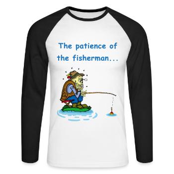 La patience du pêcheur - T-shirt baseball manches longues Homme - blanc/noir - Devant - Nik (191cm)