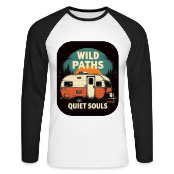Camping live - Wild Paths Quiet Souls Camper Art - Unisex Baseballshirt langarm - Weiß/Schwarz - Vorne - Nik (191cm)