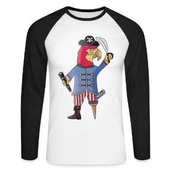 Des plumes en avant du perroquet pirate - T-shirt baseball manches longues Homme - blanc/noir - Devant - Nik (191cm)