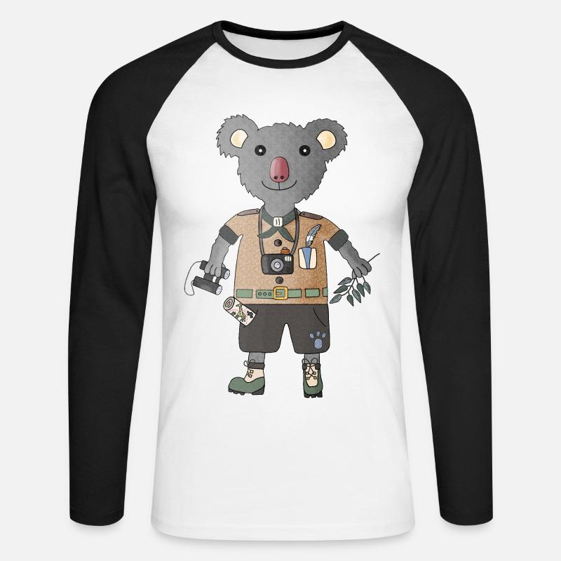 Koala Explorer Safari mit Eukalyptus - Unisex Baseballshirt langarm - Weiß/Schwarz