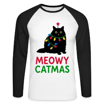 Catmas miaou - T-shirt baseball manches longues Homme - blanc/noir - Devant - Nik (191cm)