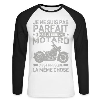 Biker Not Perfect Humor Motorcycle - Unisex Long Sleeve Baseball T-Shirt - white/black - Front - Nik (191cm)