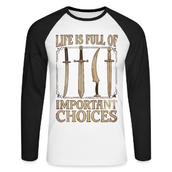 RPG Gamer: Spoilt for Choice - Unisex Long Sleeve Baseball T-Shirt - white/black - Front - Nik (191cm)
