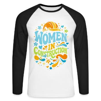 Women in Construction Craftswomen Retro Power - Unisex Long Sleeve Baseball T-Shirt - white/black - Front - Nik (191cm)
