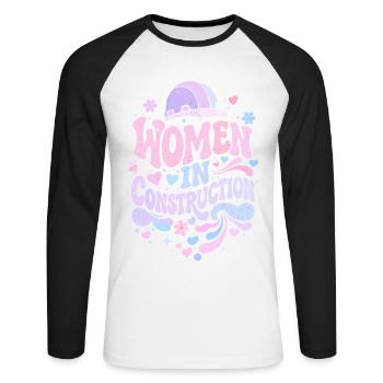 Women in Construction – Pastel Retro - T-shirt baseball manches longues Homme - blanc/noir - Devant - Nik (191cm)