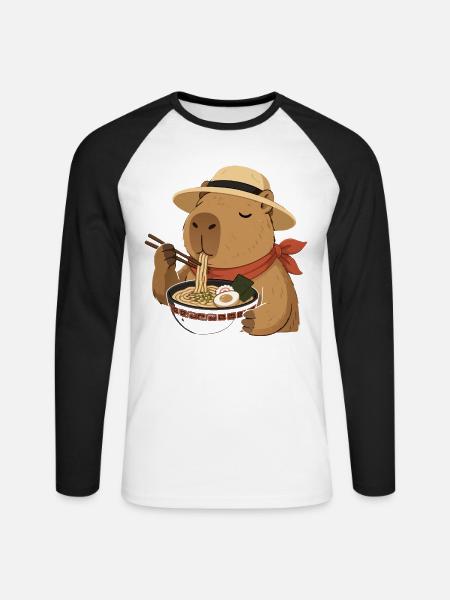Capybara Ramen: Kawaii japanische Köstlichkeit - Unisex Baseballshirt langarm - Weiß/Schwarz