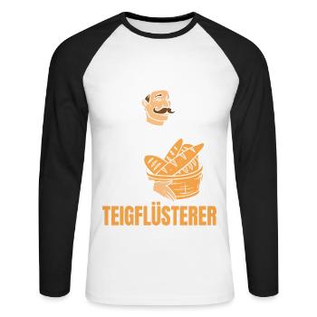 Bäcker Brotkorb Bäckermütze Teigflüsterer - Unisex Baseballshirt langarm - Weiß/Schwarz - Vorne - Nik (191cm)