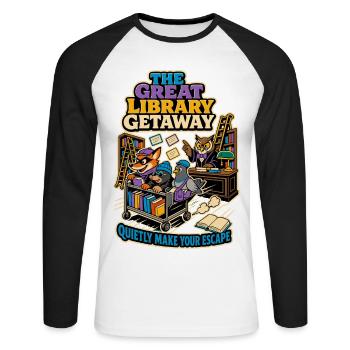 La Grande Escapade à la Bibliothèque – Livres Humour - T-shirt baseball manches longues Homme - blanc/noir - Devant - Nik (191cm)