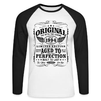 1994 Vintage Born Vintage Rétro Anniversaire - T-shirt baseball manches longues Homme - blanc/noir - Devant - Nik (191cm)