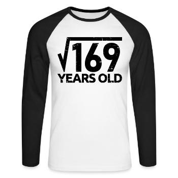 169 Racine carrée 13 ans Drôle 13e anniversaire - T-shirt baseball manches longues Homme - blanc/noir - Devant - Nik (191cm)