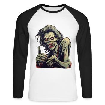 Zombie d’Halloween - T-shirt baseball manches longues Homme - blanc/noir - Devant - Nik (191cm)