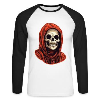 Totenkopf mit Hoodie - Unisex Baseballshirt langarm - Weiß/Schwarz - Vorne - Nik (191cm)