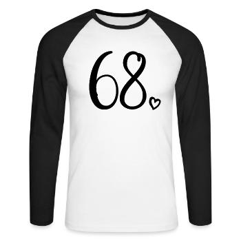 Cute Number 68, 68 Years Old, 68th Birthday Gift - Unisex Long Sleeve Baseball T-Shirt - white/black - Front - Nik (191cm)