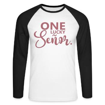 One Lucky Señor Wedding Husband To Be Groom - Unisex Long Sleeve Baseball T-Shirt - white/black - Front - Nik (191cm)