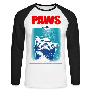 Paws - Paws - Cat - Cat Cat Tshirt Tees - Unisex Long Sleeve Baseball T-Shirt - white/black - Front - Nik (191cm)