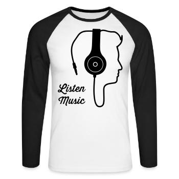Répertorie la musique - T-shirt baseball manches longues Homme - blanc/noir - Devant - Nik (191cm)
