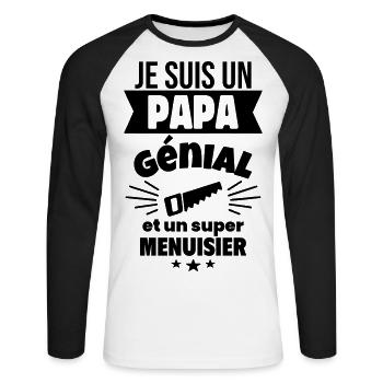 Papa génial & menuisier – idée fête des pères - T-shirt baseball manches longues Homme - blanc/noir - Devant - Nik (191cm)