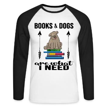 Read reading hour Bookworm likes "books and dogs" - Unisex Long Sleeve Baseball T-Shirt - white/black - Front - Nik (191cm)