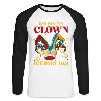 Clown I May L’artiste de cirque Idée de clown de cirque - T-shirt baseball manches longues Homme - blanc/noir - Devant - Nik (191cm)