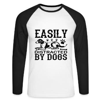 Facilement distrait par les chiens citation cadeau - T-shirt baseball manches longues Homme - blanc/noir - Devant - Nik (191cm)
