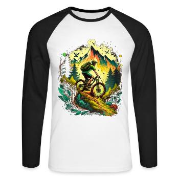 Mountainbike BMX Fahrrad Mountain Bike Outdoor MTB - Unisex Baseballshirt langarm - Weiß/Schwarz - Vorne - Nik (191cm)