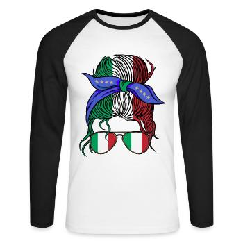 Italy Football Fan Italian Soccer Flag - Unisex Long Sleeve Baseball T-Shirt - white/black - Front - Nik (191cm)