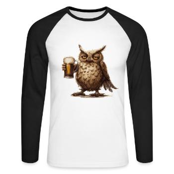 Hibou Bière Drôle - T-shirt baseball manches longues Homme - blanc/noir - Devant - Nik (191cm)