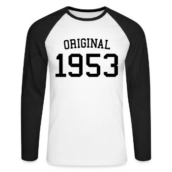 Original 1953 - 70 ans, cadeau de 70e anniversaire - T-shirt baseball manches longues Homme - blanc/noir - Devant - Nik (191cm)