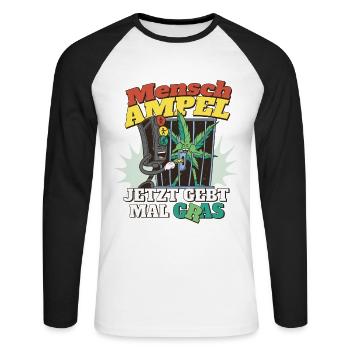 Ampel legalisiert Hanf - Unisex Baseballshirt langarm - Weiß/Schwarz - Vorne - Nik (191cm)