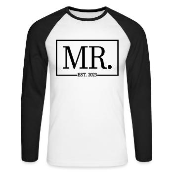 2023 Fiançailles pour la fête de mariage du marié - T-shirt baseball manches longues Homme - blanc/noir - Devant - Nik (191cm)