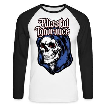 Rotäugige Totenkopfhaube - TonzoBeast - Unisex Baseballshirt langarm - Weiß/Schwarz - Vorne - Nik (191cm)