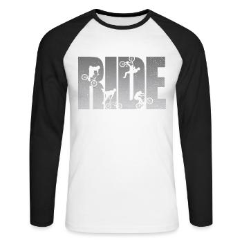 BMX Rider Ride Bicycle Retro Urban - Unisex Long Sleeve Baseball T-Shirt - white/black - Front - Nik (191cm)