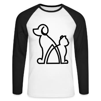 Cat and Dog gift idea/ Hund und Katze Geschenkidee - Unisex Baseballshirt langarm - Weiß/Schwarz - Vorne - Nik (191cm)