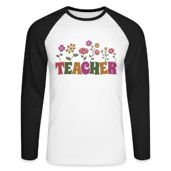 Fleurs colorées Cadeau d’enseignant pour la journée de l’enseignant - T-shirt baseball manches longues Homme - blanc/noir - Devant - Nik (191cm)