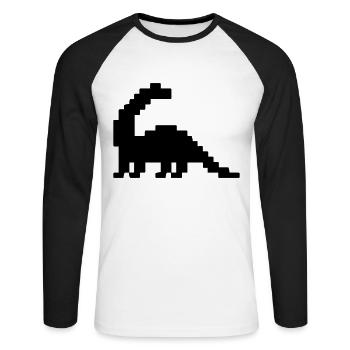 Dinosaur Brontosaurus Pixel - Unisex Long Sleeve Baseball T-Shirt - white/black - Front - Nik (191cm)