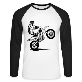 Enduro - Tout-terrain - MotoCross - Supercross - MX - T-shirt baseball manches longues Homme - blanc/noir - Devant - Nik (191cm)