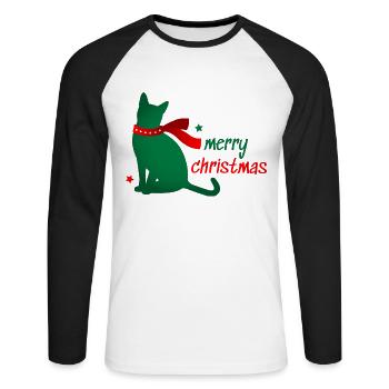 Katze Stern Tier Weihnachten Schal 3D Geschenk - Unisex Baseballshirt langarm - Weiß/Schwarz - Vorne - Nik (191cm)