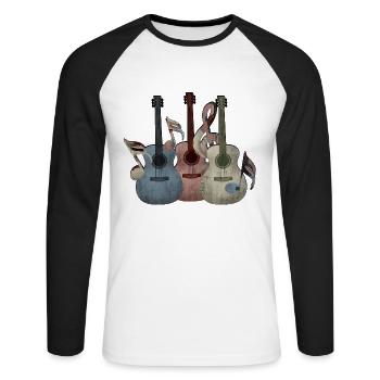 Guitares guitares - T-shirt baseball manches longues Homme - blanc/noir - Devant - Nik (191cm)