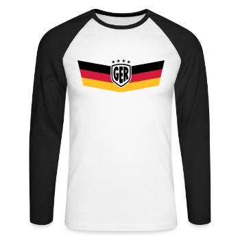 GERMANY DEUTSCHLAND BRUST STREIFEN 4 STERNE - Unisex Baseballshirt langarm - Weiß/Schwarz - Vorne - Nik (191cm)
