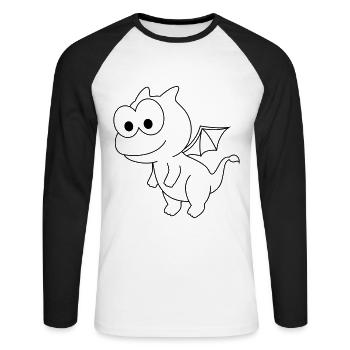 Drache Comic Tier - Unisex Baseballshirt langarm - Weiß/Schwarz - Vorne - Nik (191cm)